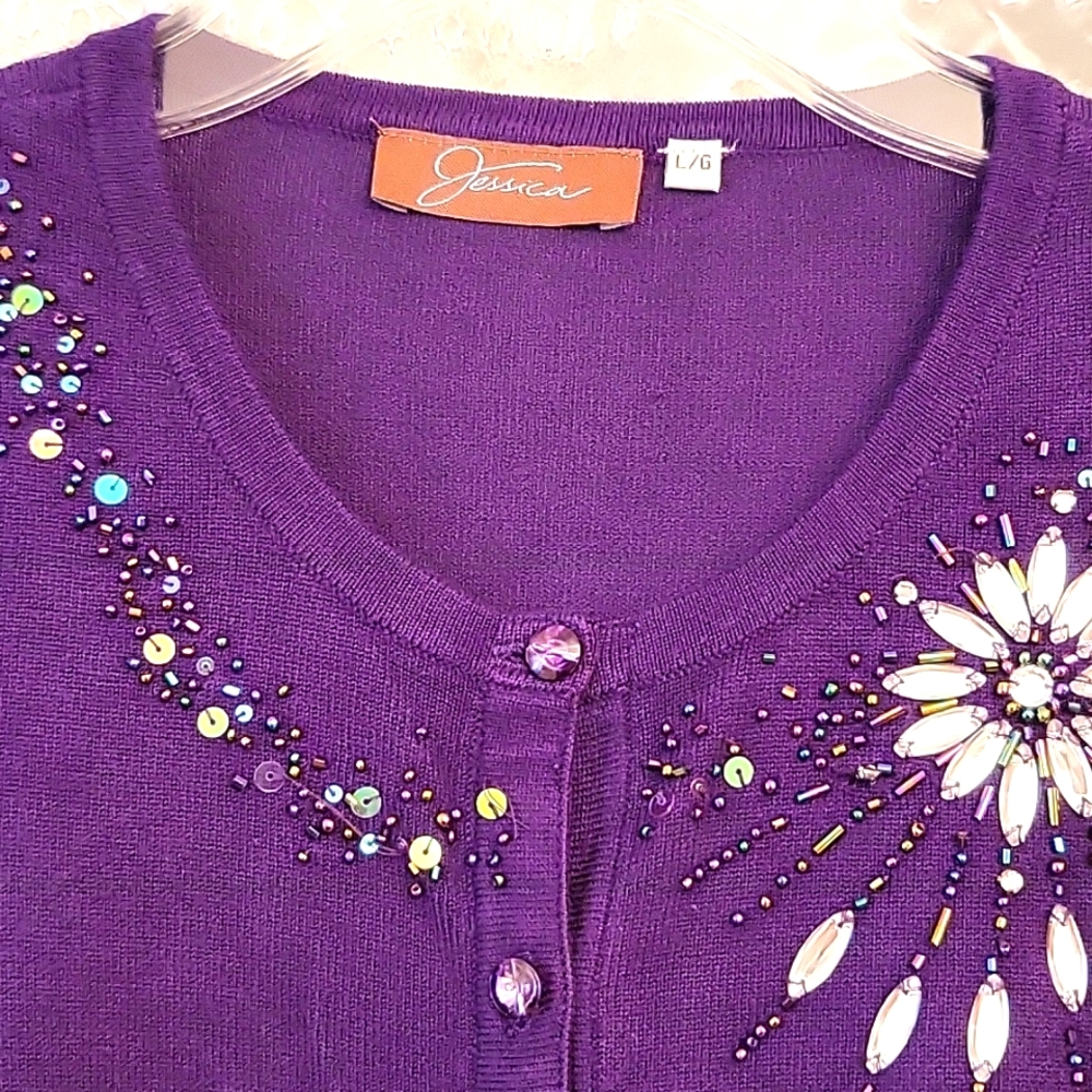 Deep Purple Sparkly Beaded Cardigan, M/L* - Picture 6 of 12